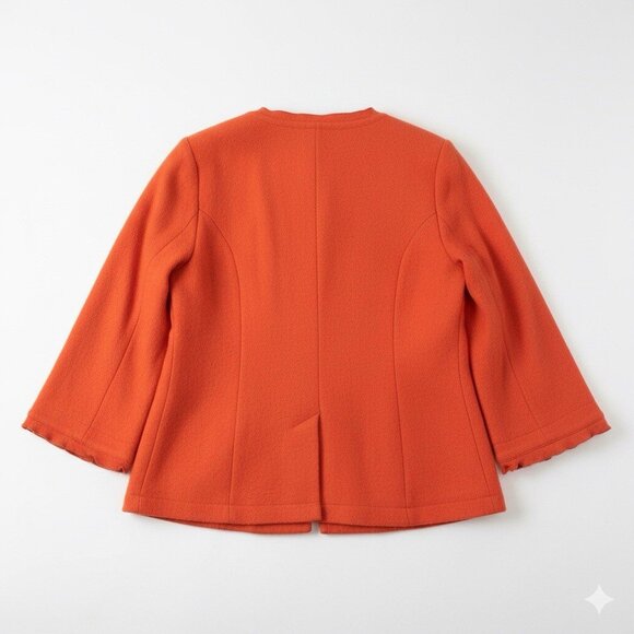 Ambition Rust Orange Reddish Orange Wool Blend Floral Button Jacket Sz M Granny - Picture 3 of 7